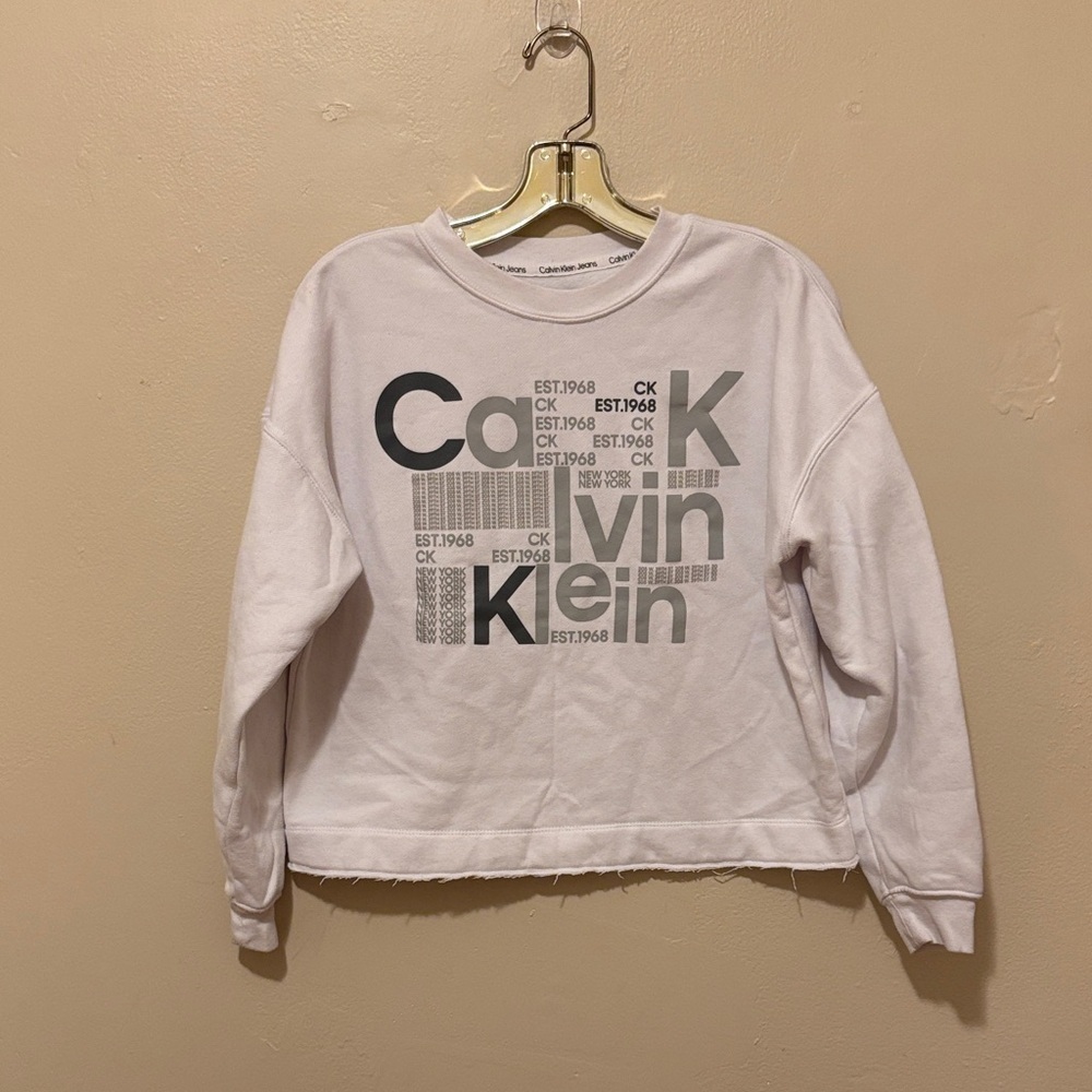 Calvin Klein White and Gray Logo Sweatshirt